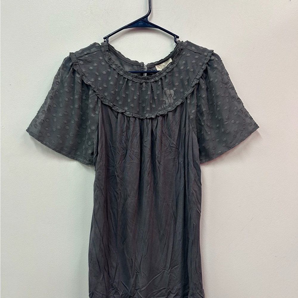 Loft Gray Short Sleeve Dress with Ruffle Collar
